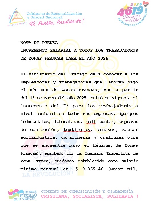 El Ministerio Del Trabajo Anuncia Aumento Del 7 Para Trabajadores De